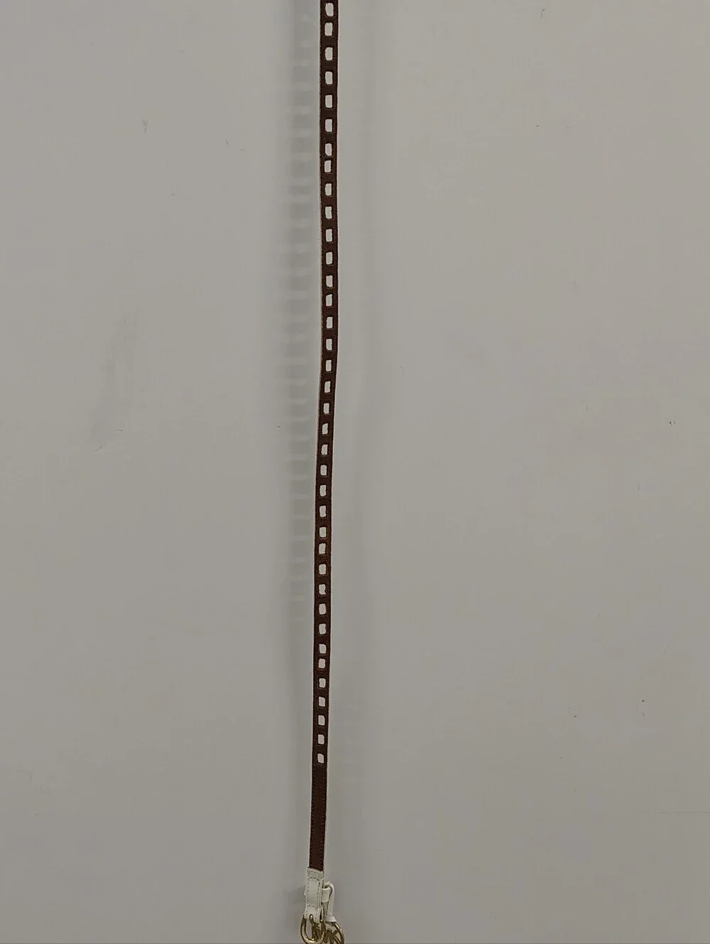 Michael Kors Skinny White Leather Belt w Gold MK Charm & Square Cut-outs